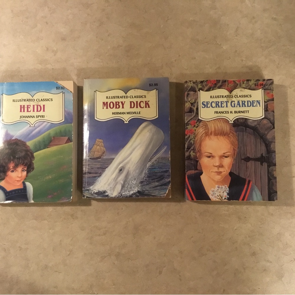 Illustrated classics lot of 3 books vintage Moby Dick Secret Garden Heidi